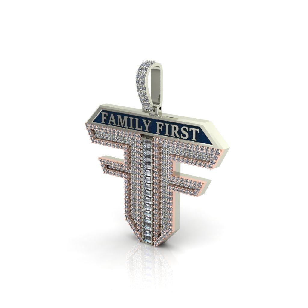 custom "Family First" diamond pendant.