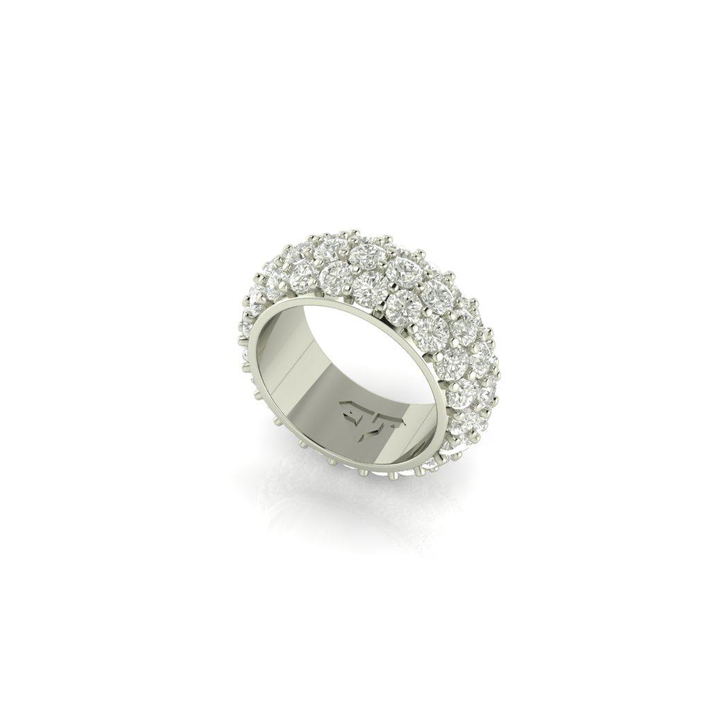 18K White Gold Triple Row Diamond Fashion Ring