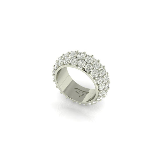 18K White Gold Triple Row Diamond Fashion Ring